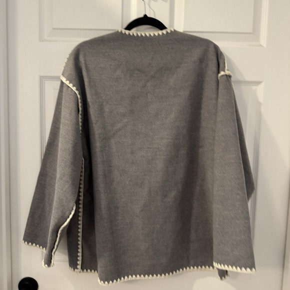 Commense Jacket Womens XXL Contrast Trim Grey Pockets Casual Elegant Long Sleeve - Picture 3 of 7